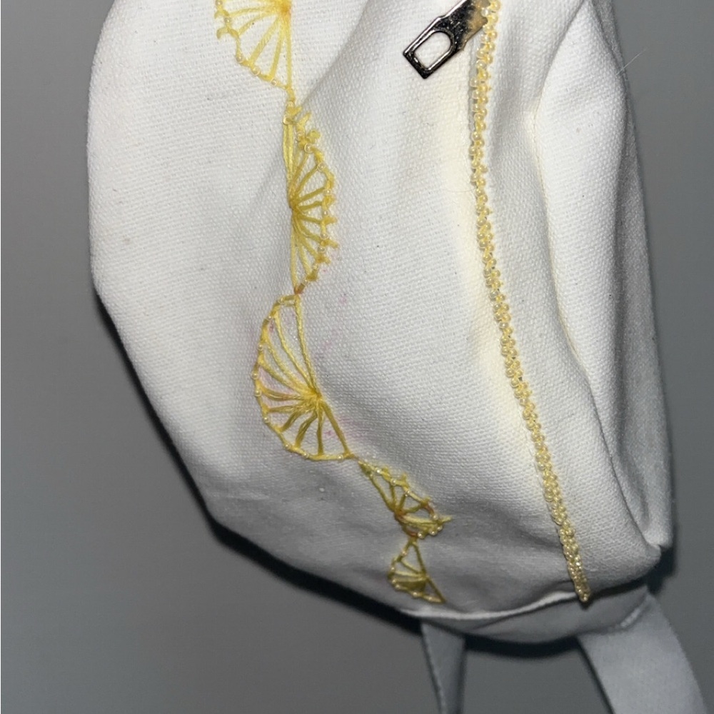 White and Yellow Hand Embroidered and Beaded Belt Bag - Picture 4 of 4